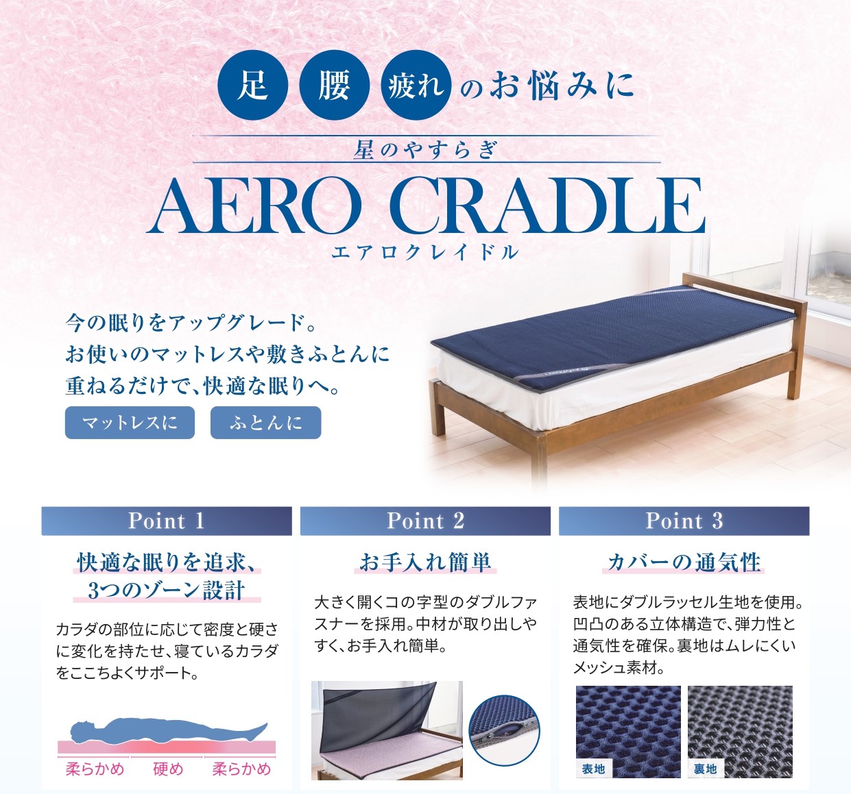 肩・腰・疲れにエアロクレイドルマットレス